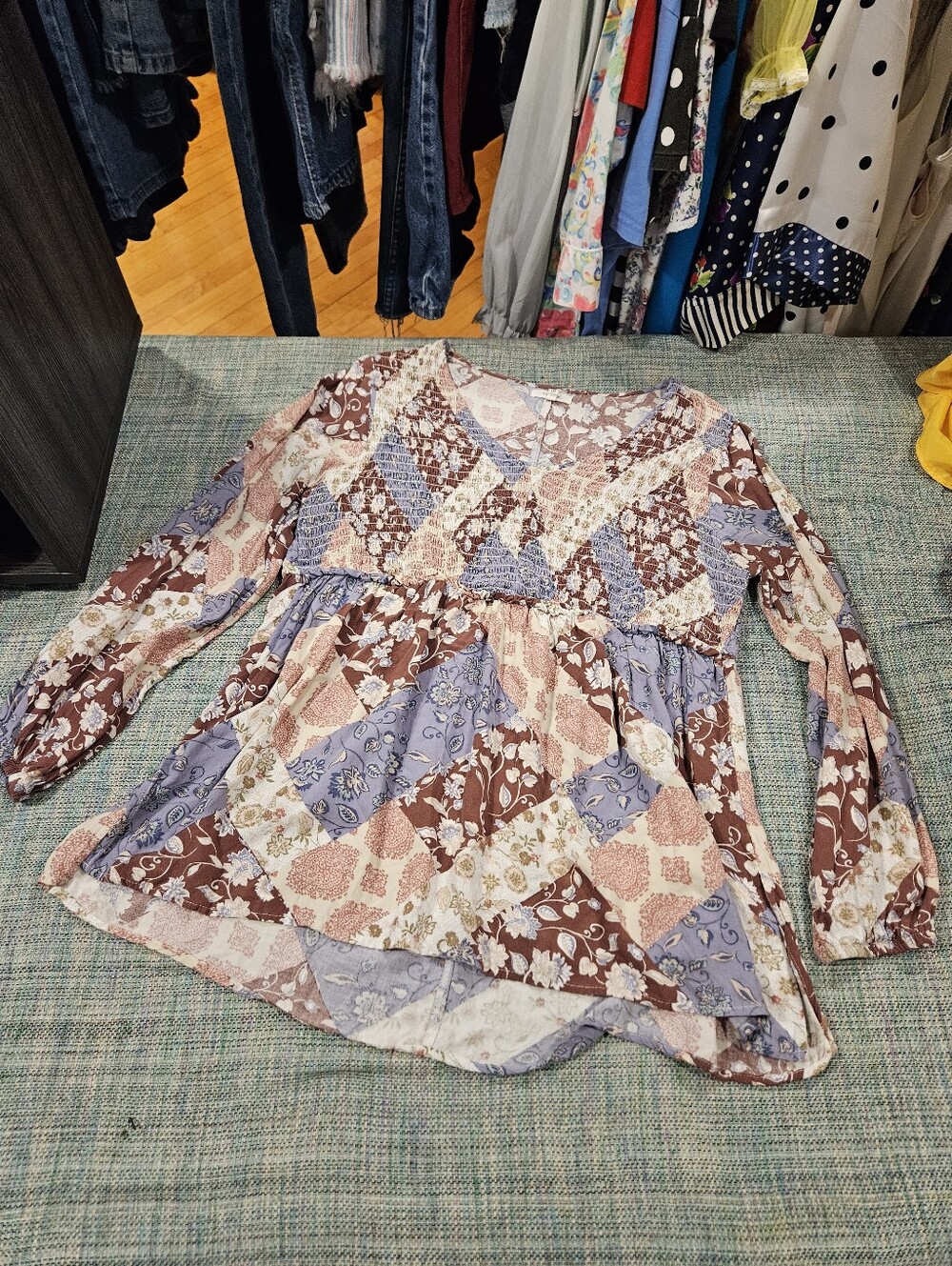 Maurice's Quilted/Patchwork Patterned Boho/Indie Long Sleeve Blouse